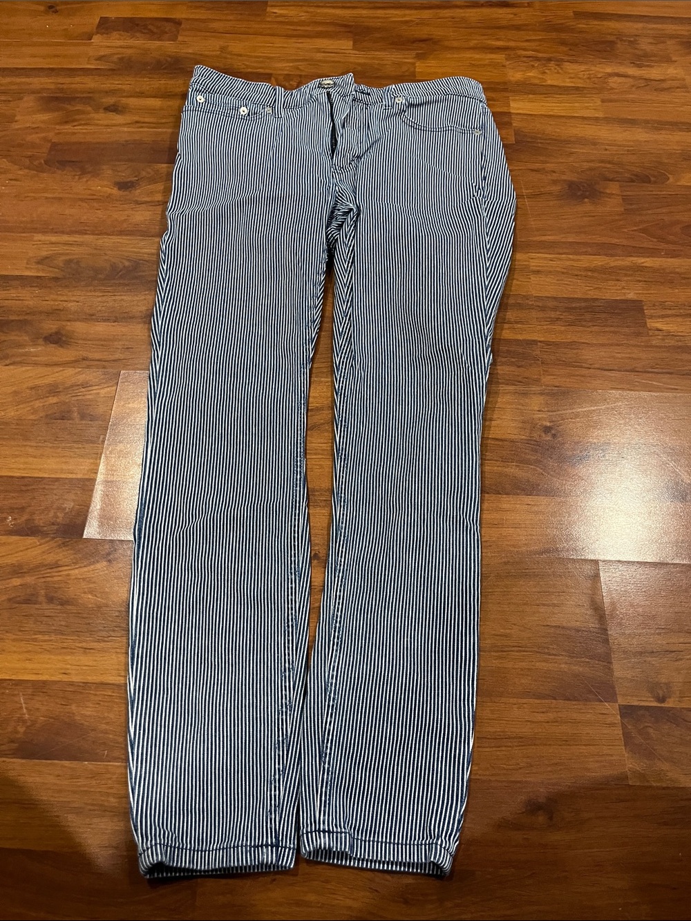 Vineyard Vines Navy and White Pinstriped Straight-Leg Jeans